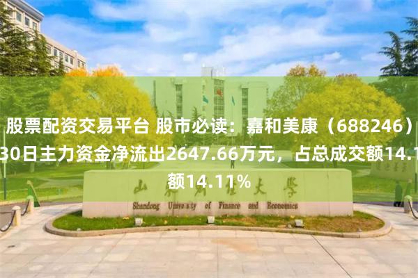 股票配资交易平台 股市必读：嘉和美康（688246）7月30日主力资金净流出2647.66万元，占总成交额14.11%